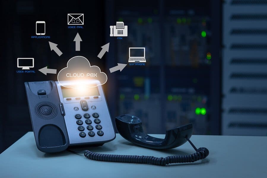 A voip phone with a cloud connected to it.