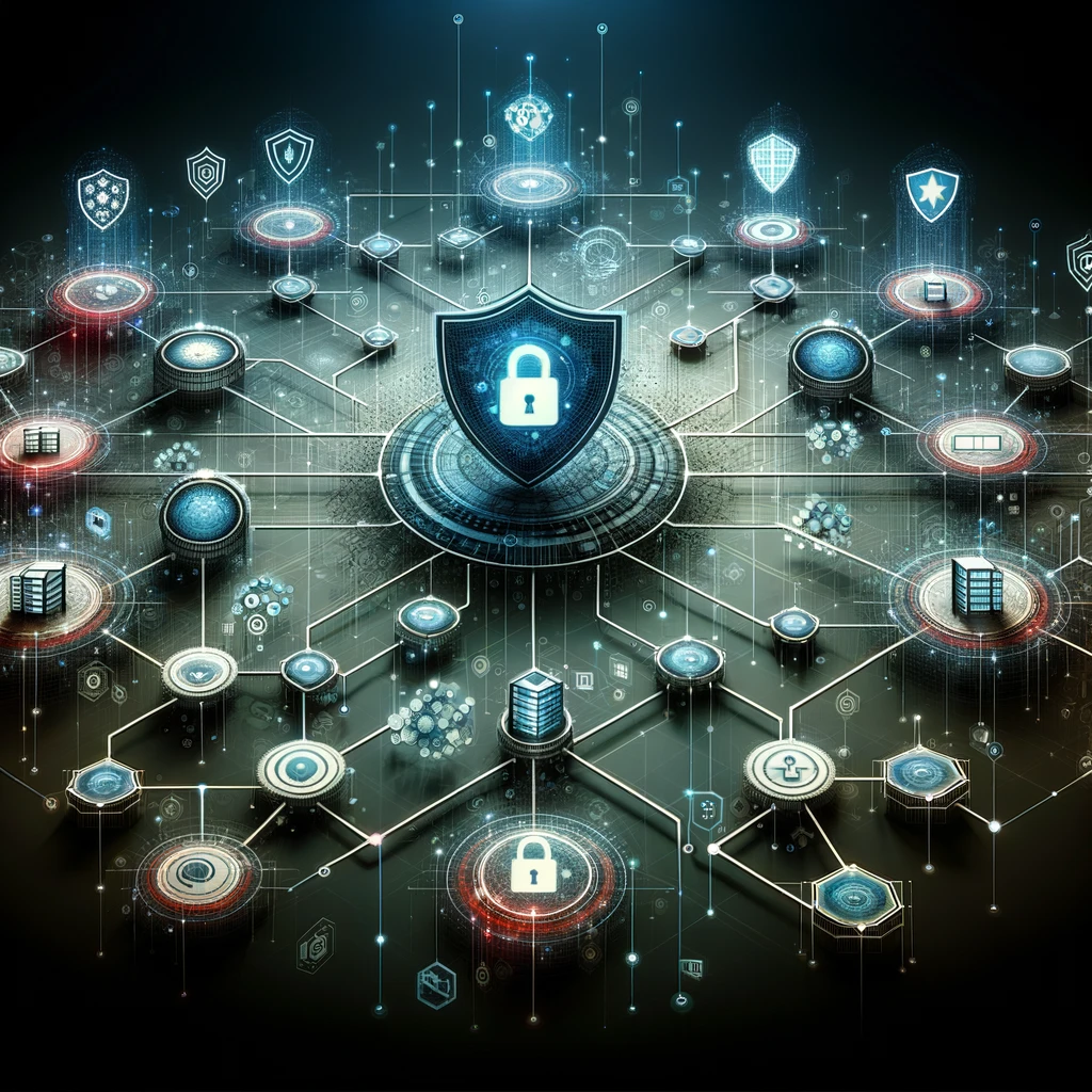 A zero trust cyber security network with a shield around it, leading the way in the end of 2023 business landscape of technology.