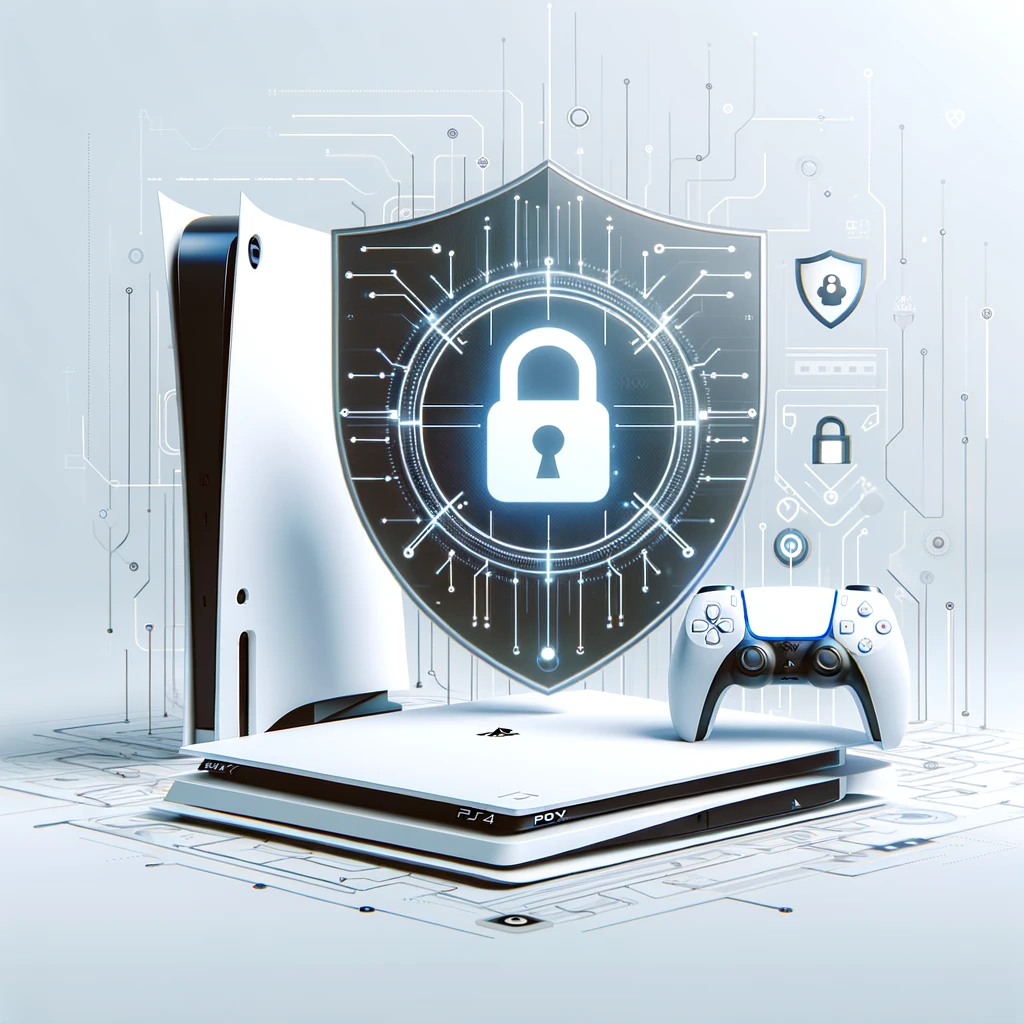 A hacked gaming console with a padlock on it, possibly a PS5.