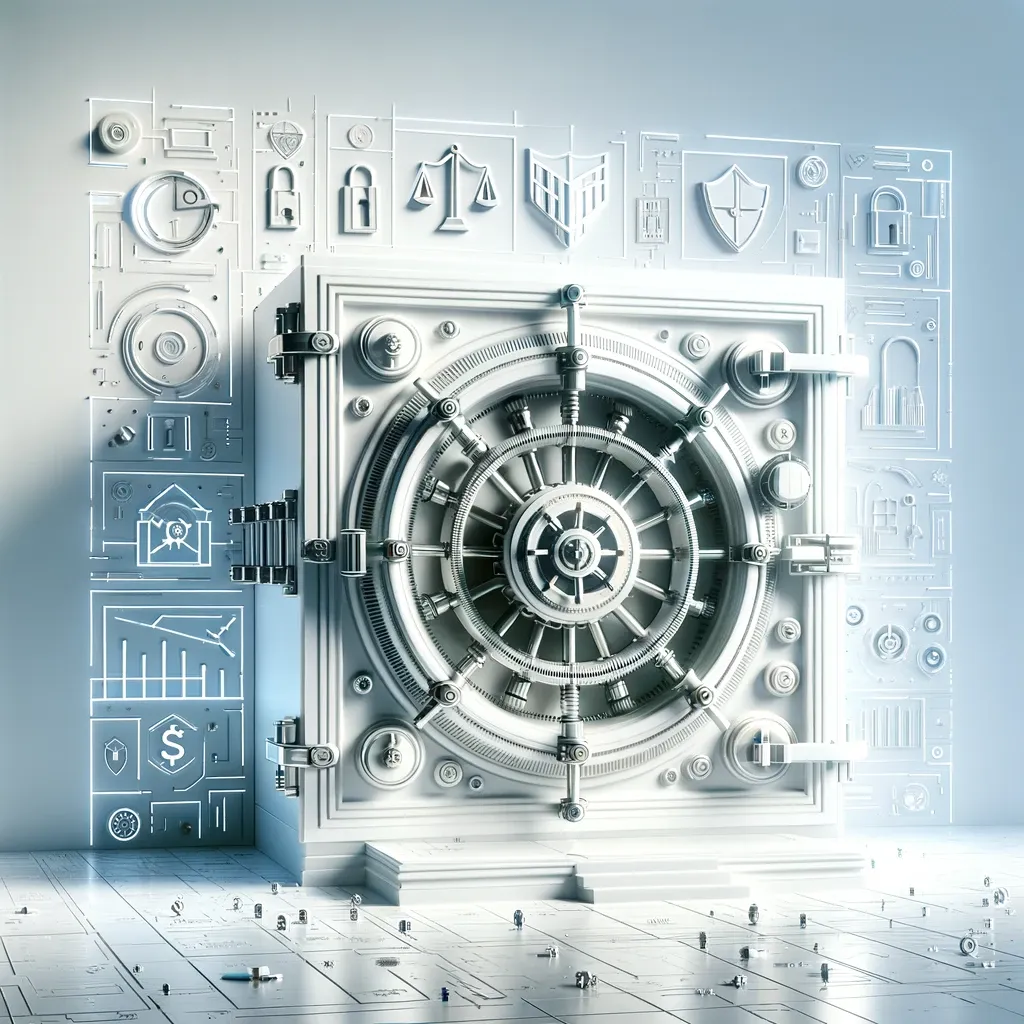 A futuristic bank vault with enhanced security measures, showcased in a captivating 3D rendering.