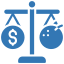 Icon depicting a balance scale with a dollar sign on one side and a globe on the other, symbolizing economic and environmental considerations within the realm of law and IT.