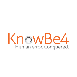 KnowBe4 logo with the text "KnowBe4" in orange and "Human error. Conquered." below in gray; the letter "o" is stylized with a shield icon, highlighting Triton Technologies partners' commitment to security.