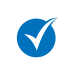 A blue circle with a black check mark inside stands out on the black background, symbolizing thoroughness akin to a PCI compliance checklist.